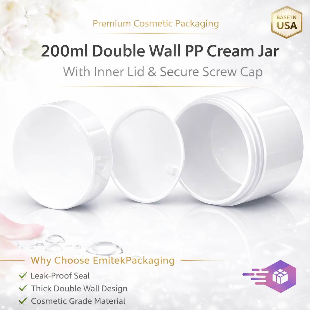 200ml White Double Wall Polypropylene (PP) Jar with Inner Lid & Screw Cap