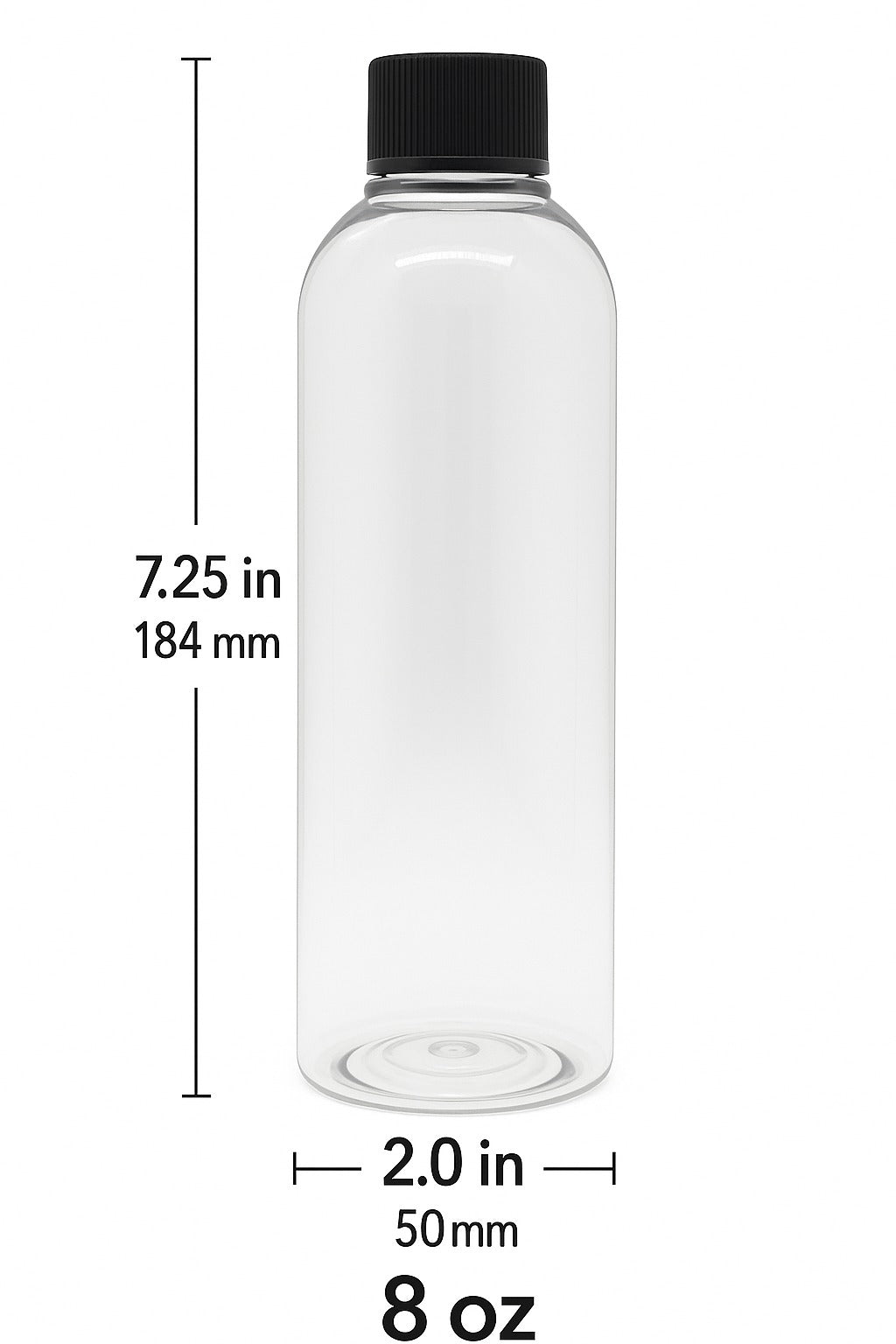 New 4oz/8oz Clear Cosmo PET Bottles with Black and white Screw Cap