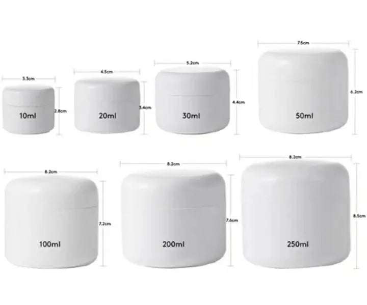 New, 8oz Durable PET White/Clear Jar/Inner Lids And Dome Cover/Wide Mouth For Easy Filling Product And Removal.