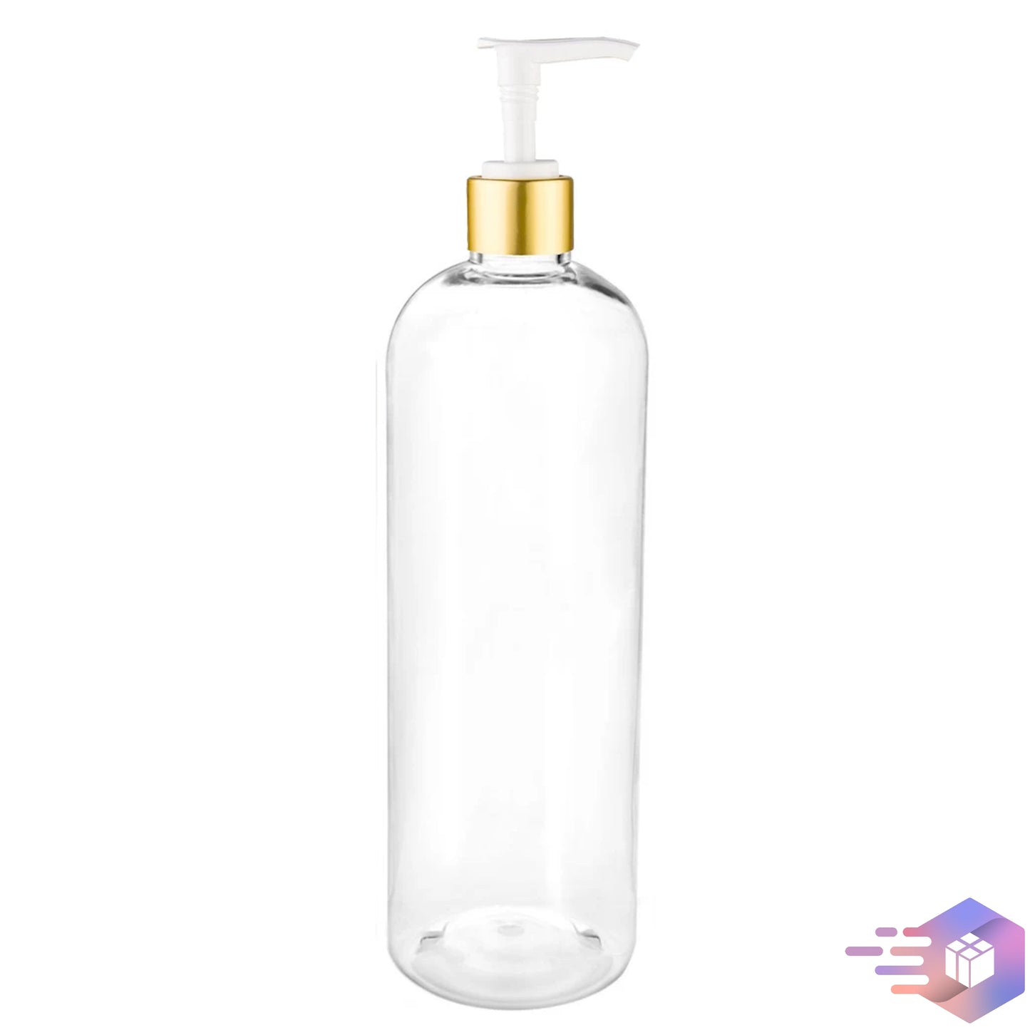 16 Oz Clear Cosmo Rounded Bullet Shampoo Bottle Gold Disc Pump Cap 24/410