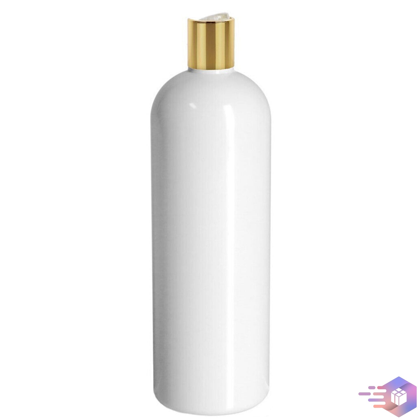 16 Oz Solid-White Cosmo Rounded Bullet Shampoo Bottle Gold Disc Top Cap 24/410