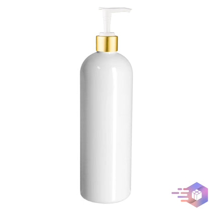 16 Oz Solid-White Cosmo Rounded Bullet Shampoo Bottle w/ Gold Disc Pump 24/410