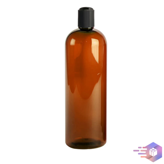 16 Oz Amber Cosmo Rounded Bullet Shampoo Bottle w/ Black Disc Cap 24/410