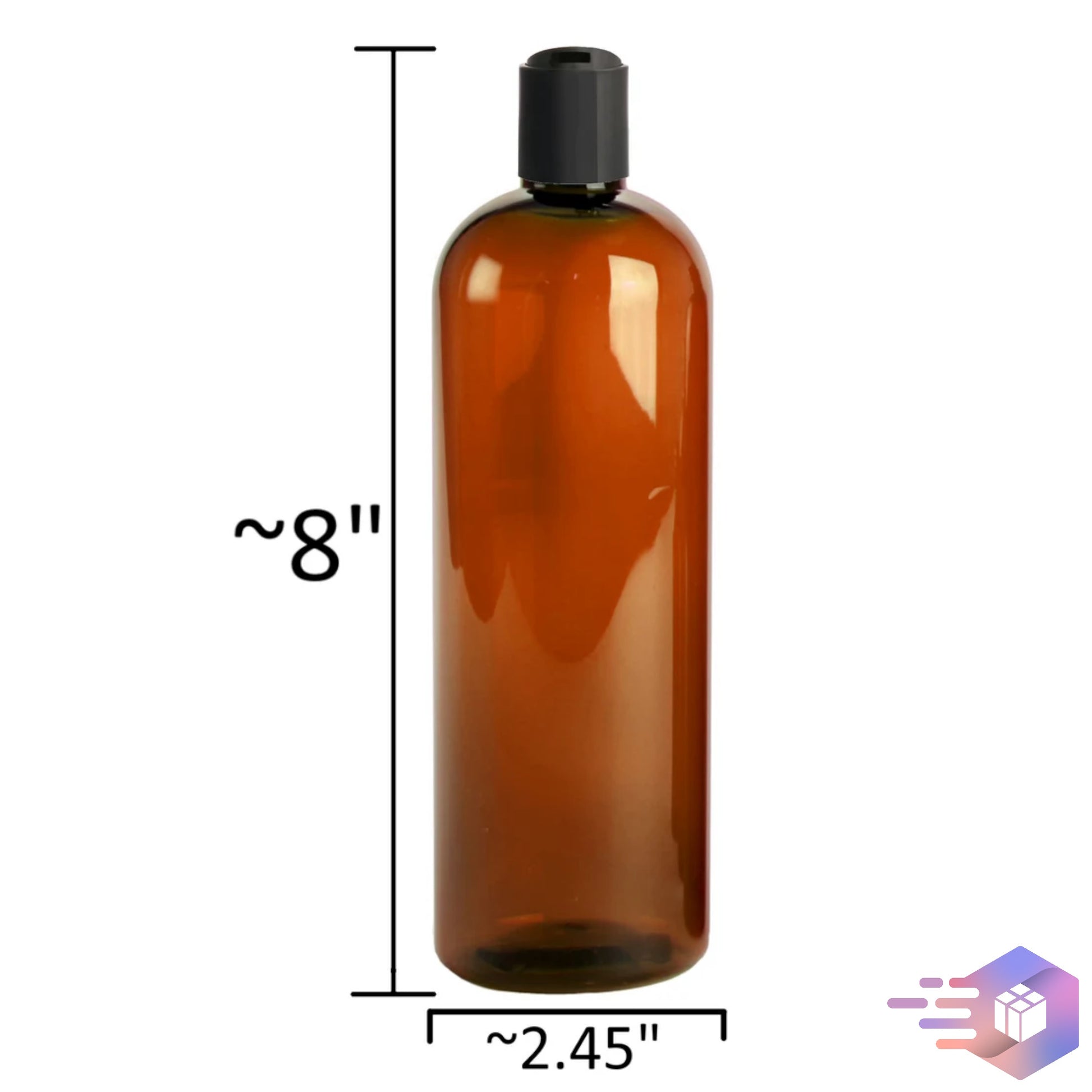 16 Oz Amber Cosmo Rounded Bullet Shampoo Bottle w/ Black Disc Cap 24/410