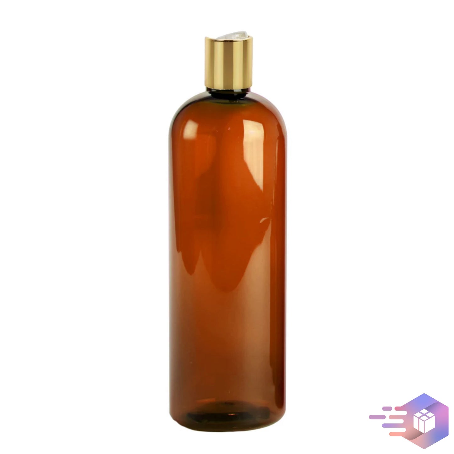 16 Oz Amber Cosmo Rounded Bullet Shampoo Bottle w/ Gold Disc Cap 24/410