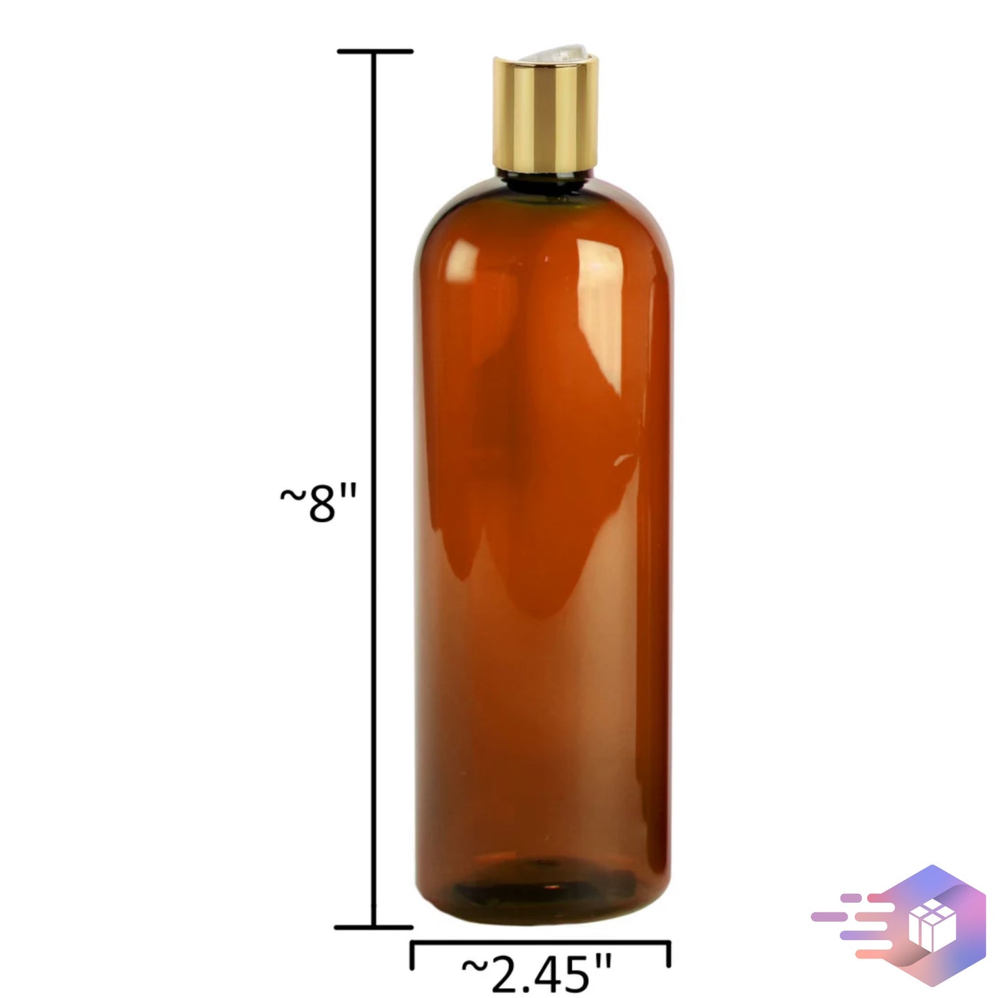 16 Oz Amber Cosmo Rounded Bullet Shampoo Bottle w/ Gold Disc Cap 24/410