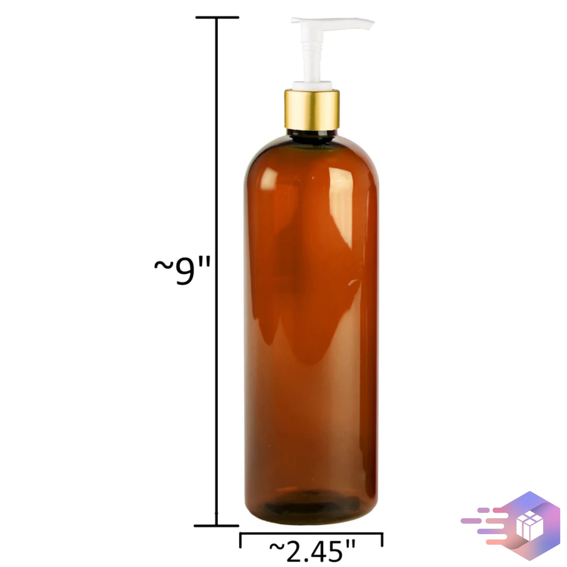 16 Oz Amber Cosmo Rounded Bullet Shampoo Bottle w/ Gold Disc Pump 24/410