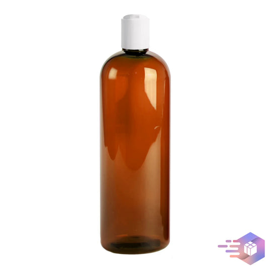 16 Oz Amber Cosmo Rounded Bullet Shampoo Bottle White Disc Cap 24/410