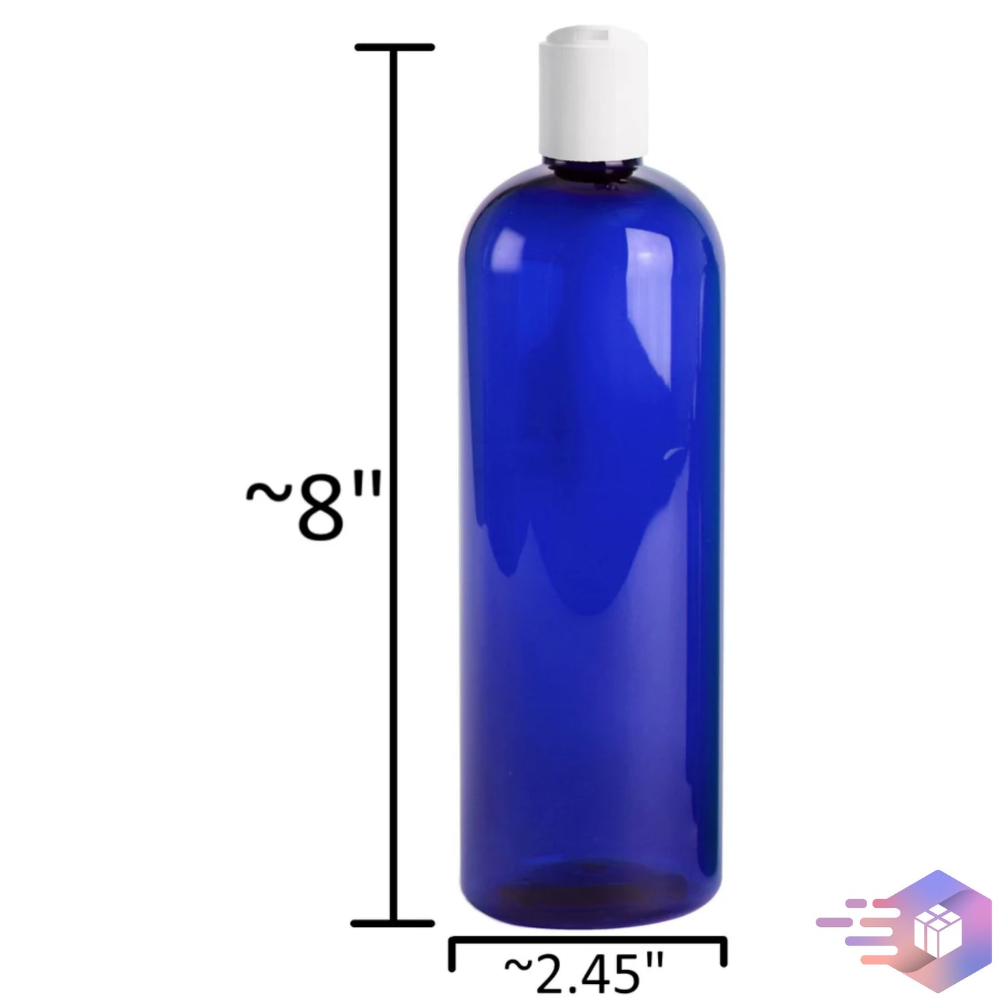 16 Oz Royal-Blue Cosmo Rounded Bullet Shampoo Bottle w/ White Disc Top Cap 24/410