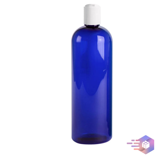 16 Oz Royal-Blue Cosmo Rounded Bullet Shampoo Bottle w/ White Disc Top Cap 24/410