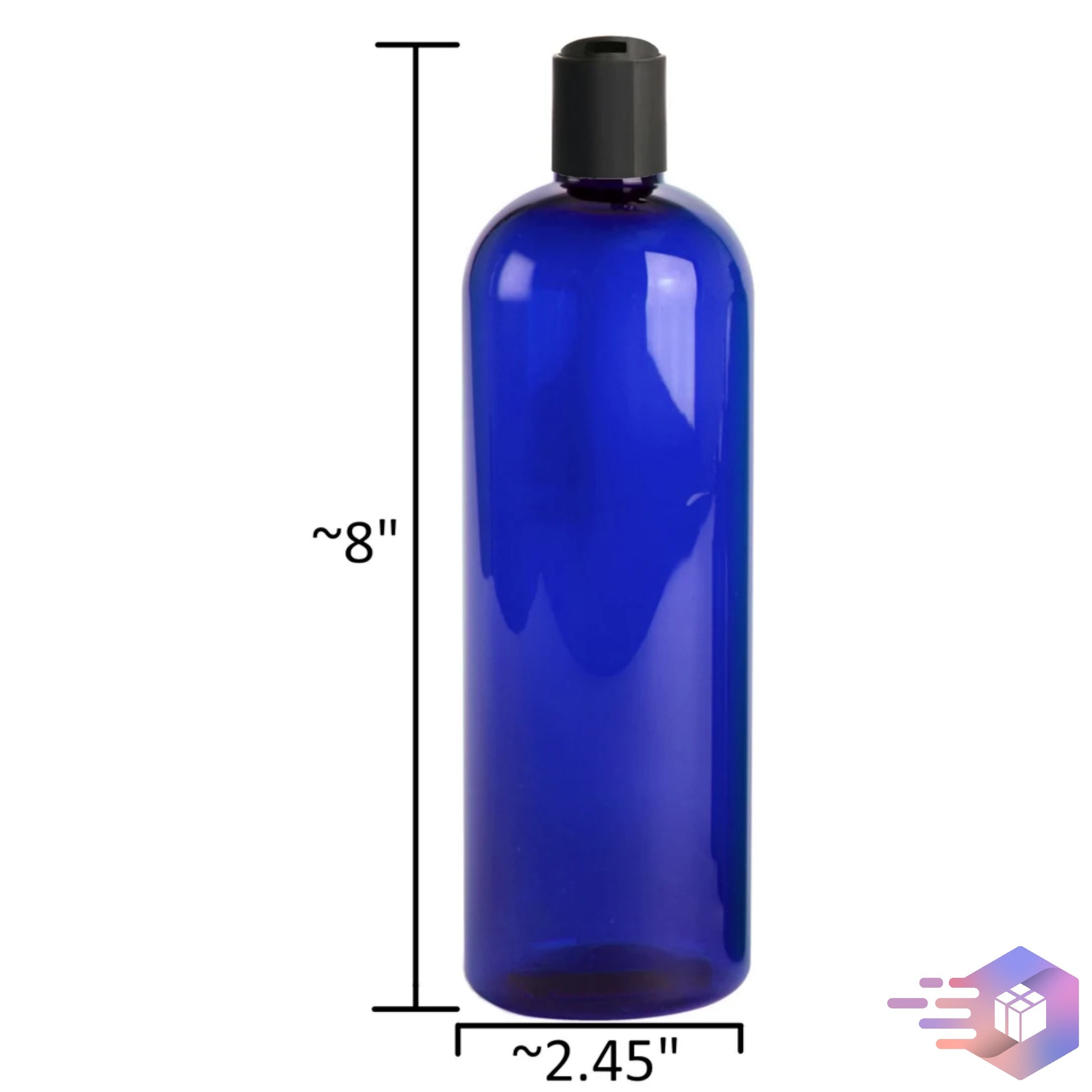 16 Oz Royal-Blue Cosmo Rounded Bullet Shampoo Bottle w/ Black Disc Top Cap 24/410