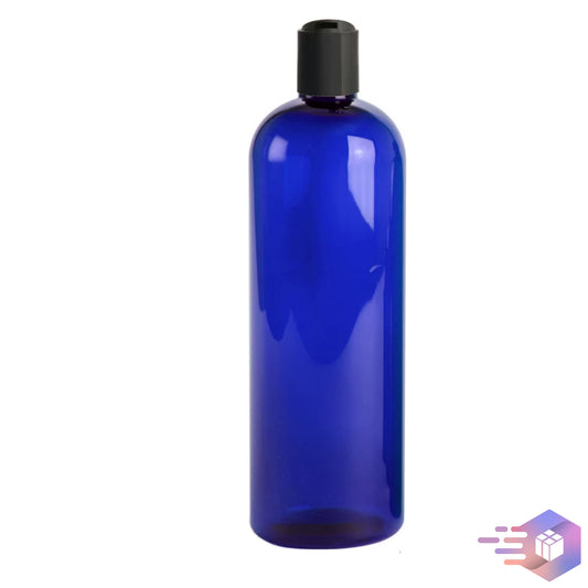 16 Oz Royal-Blue Cosmo Rounded Bullet Shampoo Bottle w/ Black Disc Top Cap 24/410