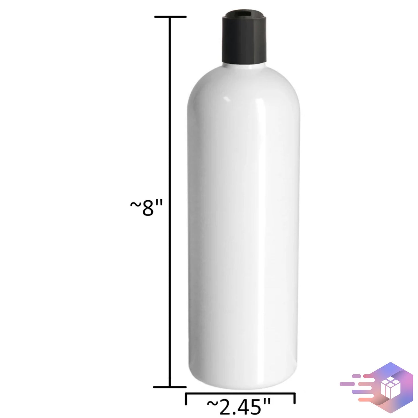 16 Oz Solid-White Cosmo Rounded Bullet Shampoo Bottle w/ Black Disc Top Cap 24/410