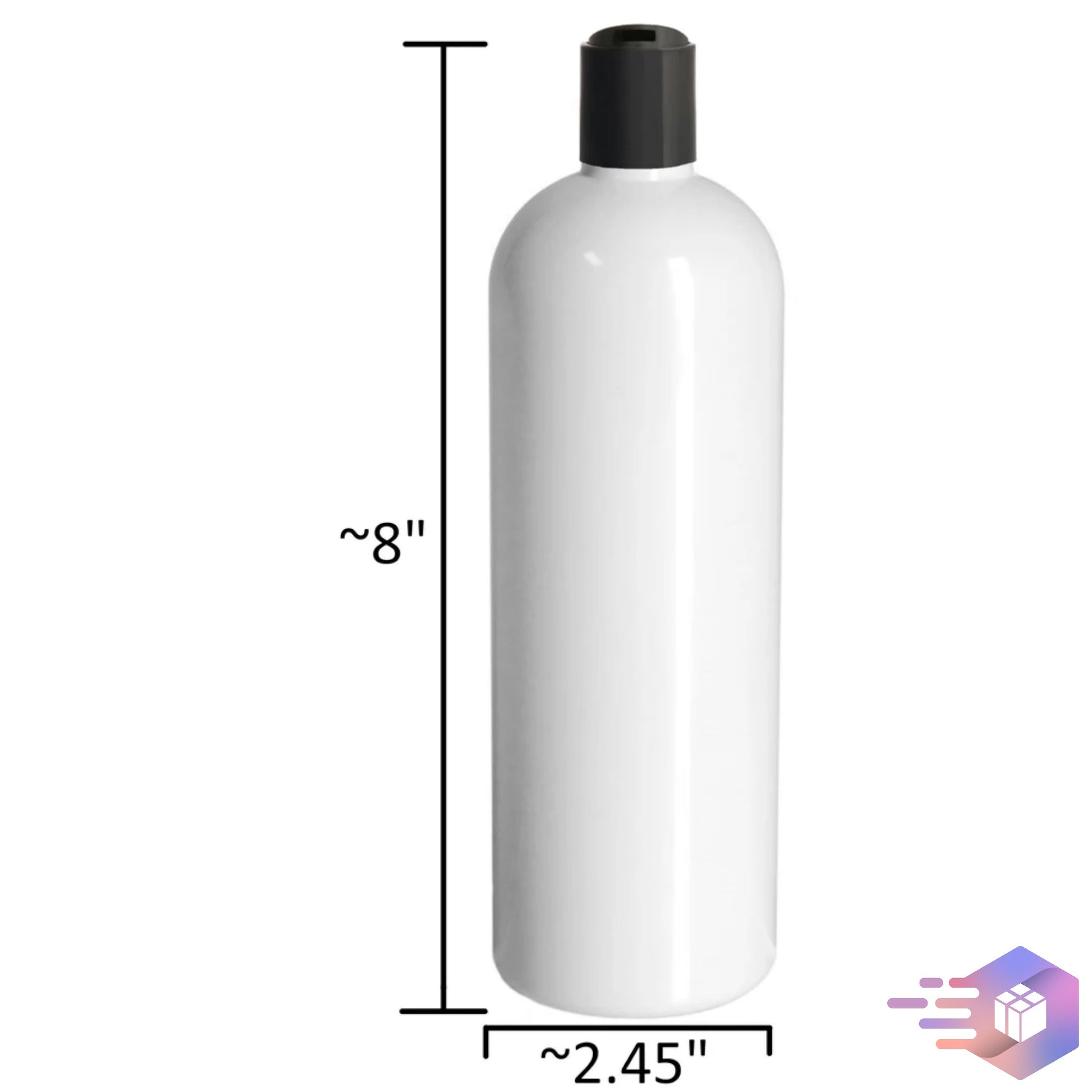 16 Oz Solid-White Cosmo Rounded Bullet Shampoo Bottle w/ Black Disc Top Cap 24/410