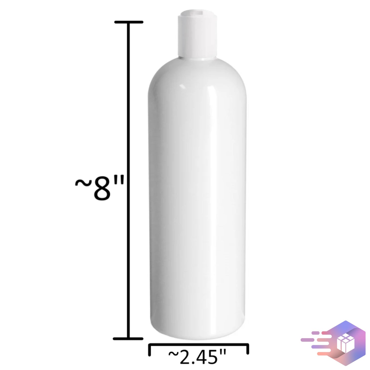 16 Oz Solid-White Cosmo Rounded Bullet Shampoo Bottle w/ White Disc Top Cap 24/410