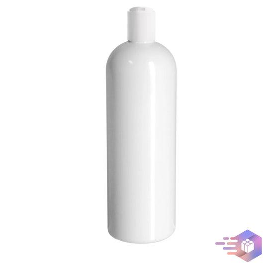16 Oz Solid-White Cosmo Rounded Bullet Shampoo Bottle w/ White Disc Top Cap 24/410