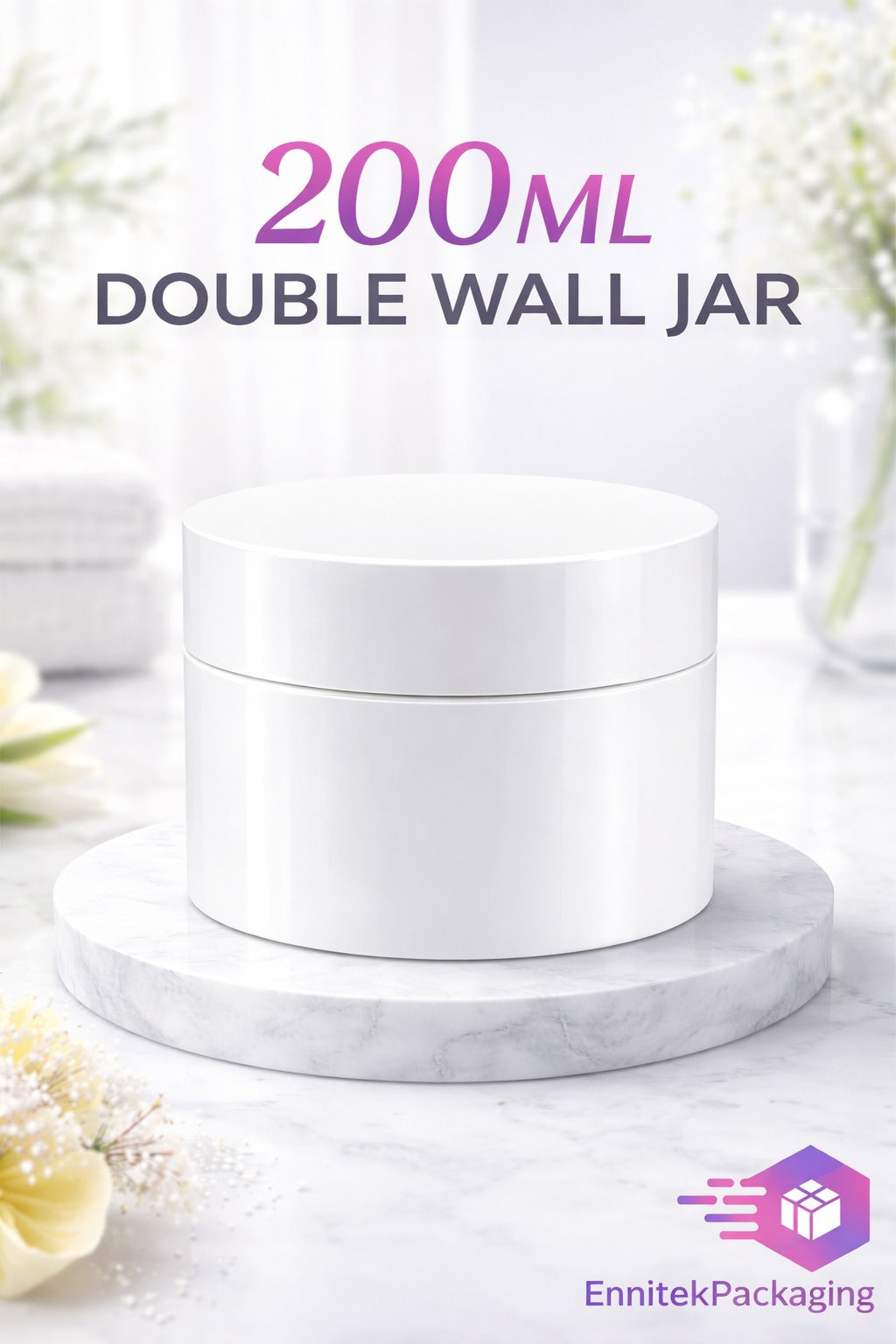200ml White Double Wall Polypropylene (PP) Jar with Inner Lid & Screw Cap