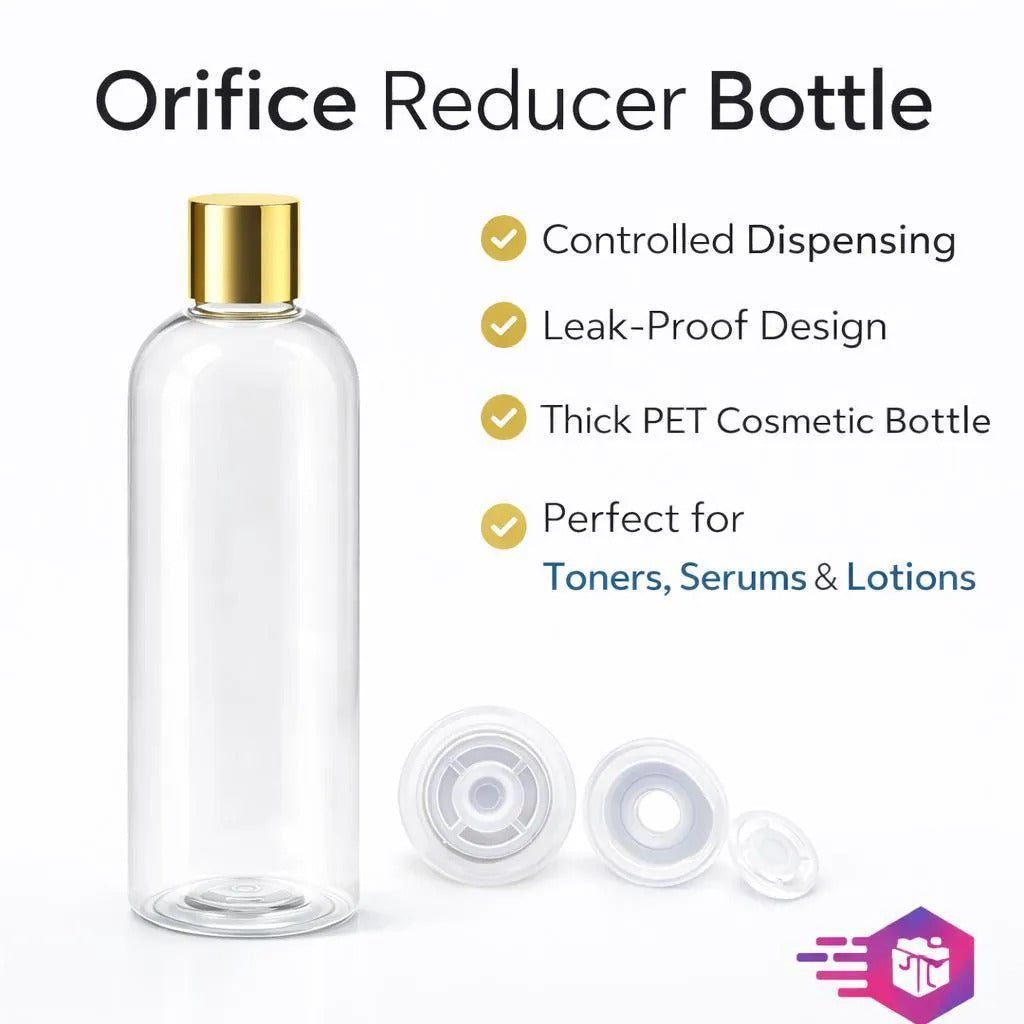 6 oz Clear PET Bottle with Orifice Reducer & Gold Screw Cap