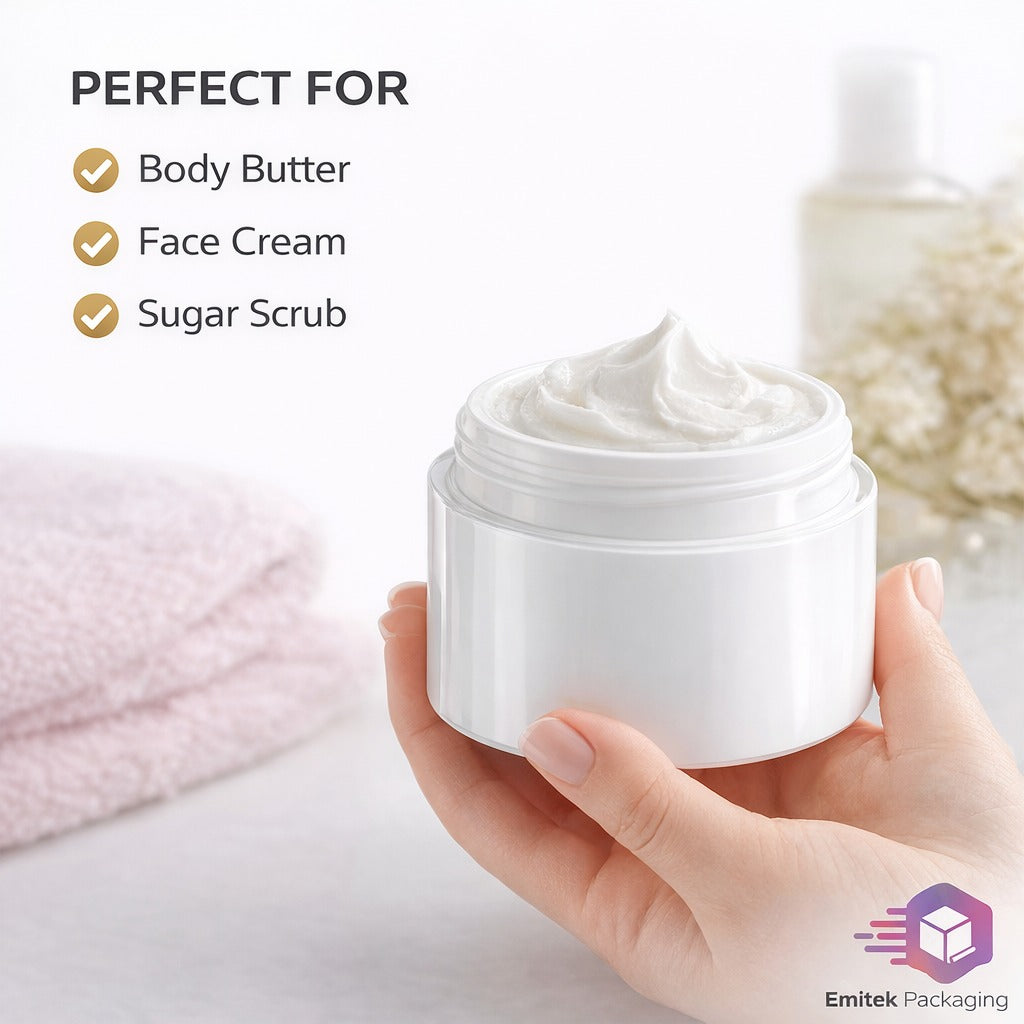 200ml White Double Wall Polypropylene (PP) Jar with Inner Lid & Screw Cap