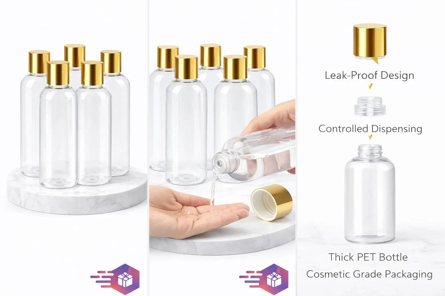 6 oz Clear PET Bottle with Orifice Reducer & Gold Screw Cap