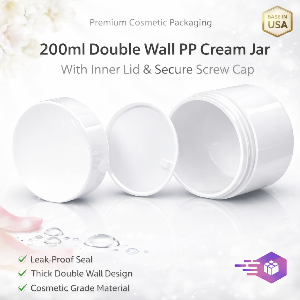 200ml White Double Wall Polypropylene (PP) Jar with Inner Lid & Screw Cap