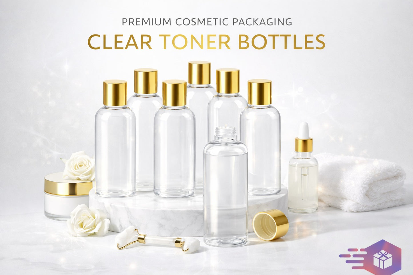 6 oz Clear PET Bottle with Orifice Reducer & Gold Screw Cap