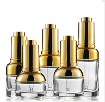 Clear Luxury Dropper Glass Bottle New Empty/ Metalized Gold Press Dropper Pump 30 / 50ml