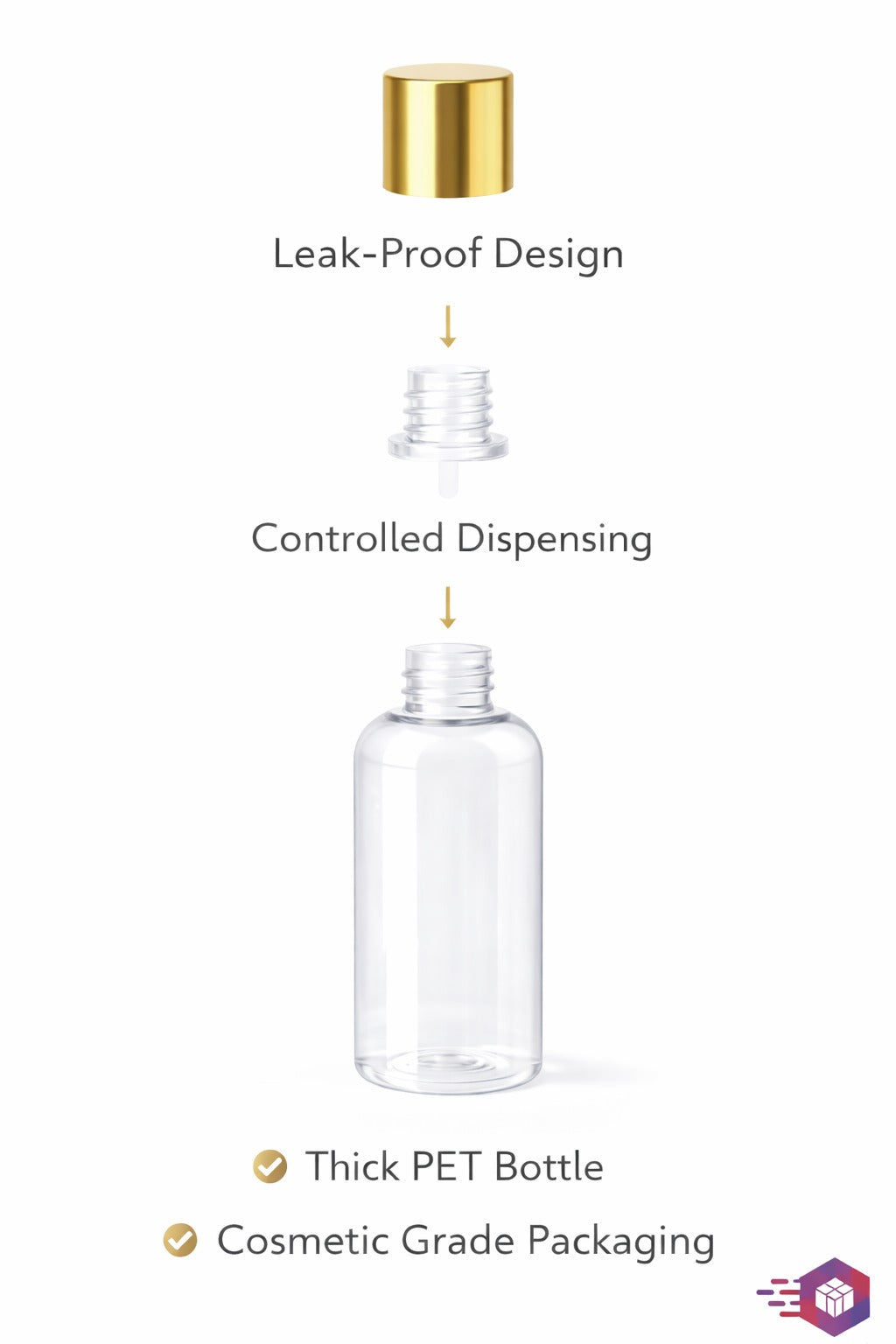 6 oz Clear PET Bottle with Orifice Reducer & Gold Screw Cap