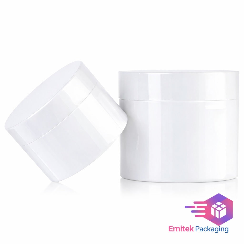 200ml White Double Wall Polypropylene (PP) Jar with Inner Lid & Screw Cap