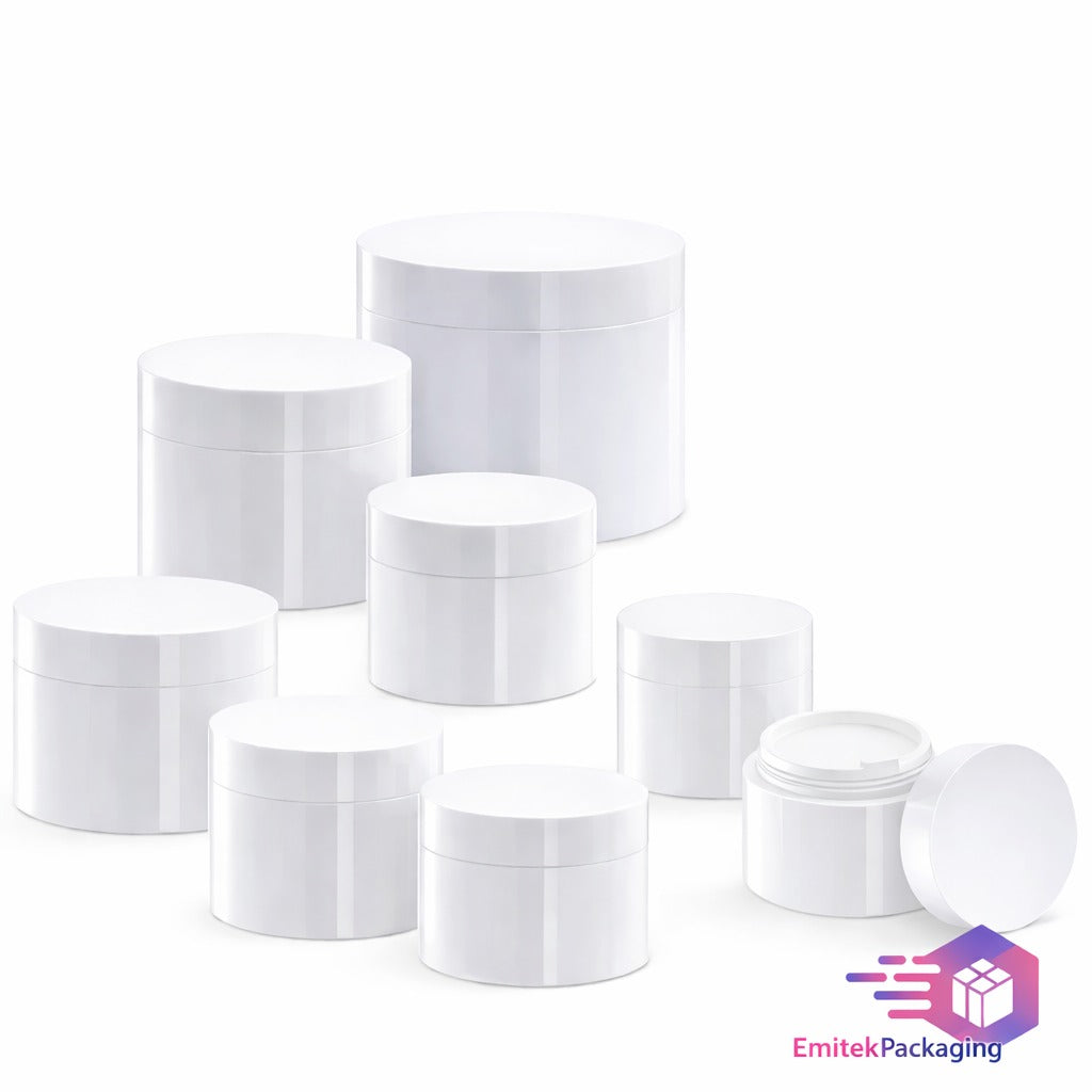 200ml White Double Wall Polypropylene (PP) Jar with Inner Lid & Screw Cap