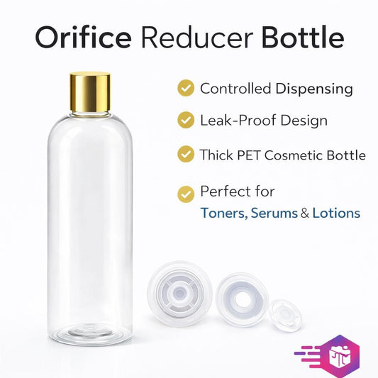 6 oz Clear PET Bottle with Orifice Reducer & Gold Screw Cap