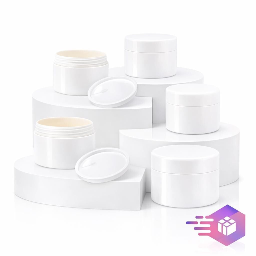 200ml White Double Wall Polypropylene (PP) Jar with Inner Lid & Screw Cap