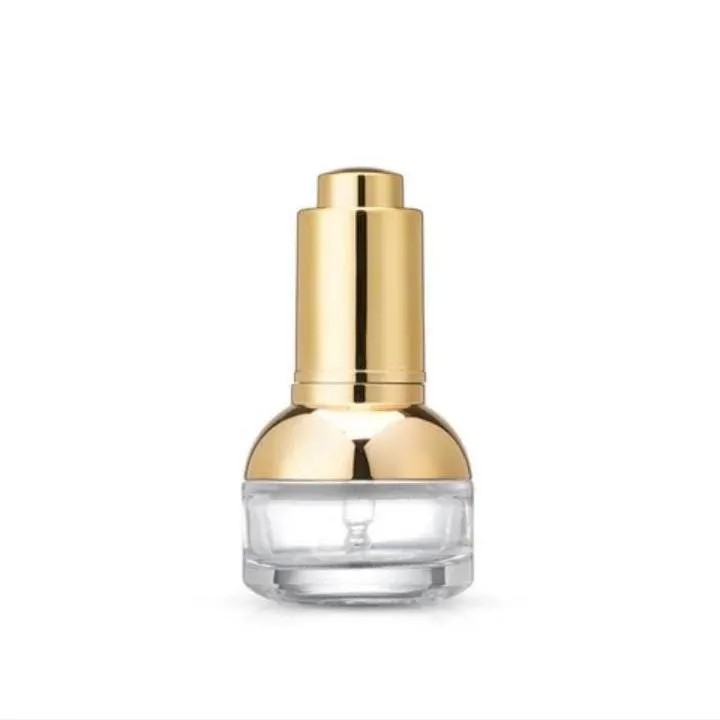 Clear Luxury Dropper Glass Bottle New Empty/ Metalized Gold Press Dropper Pump 30 / 50ml