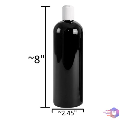 16 oz Midnight-Black Cosmo Rounded Bullet Shampoo Bottle w/ White Disc Top Cap 24-410