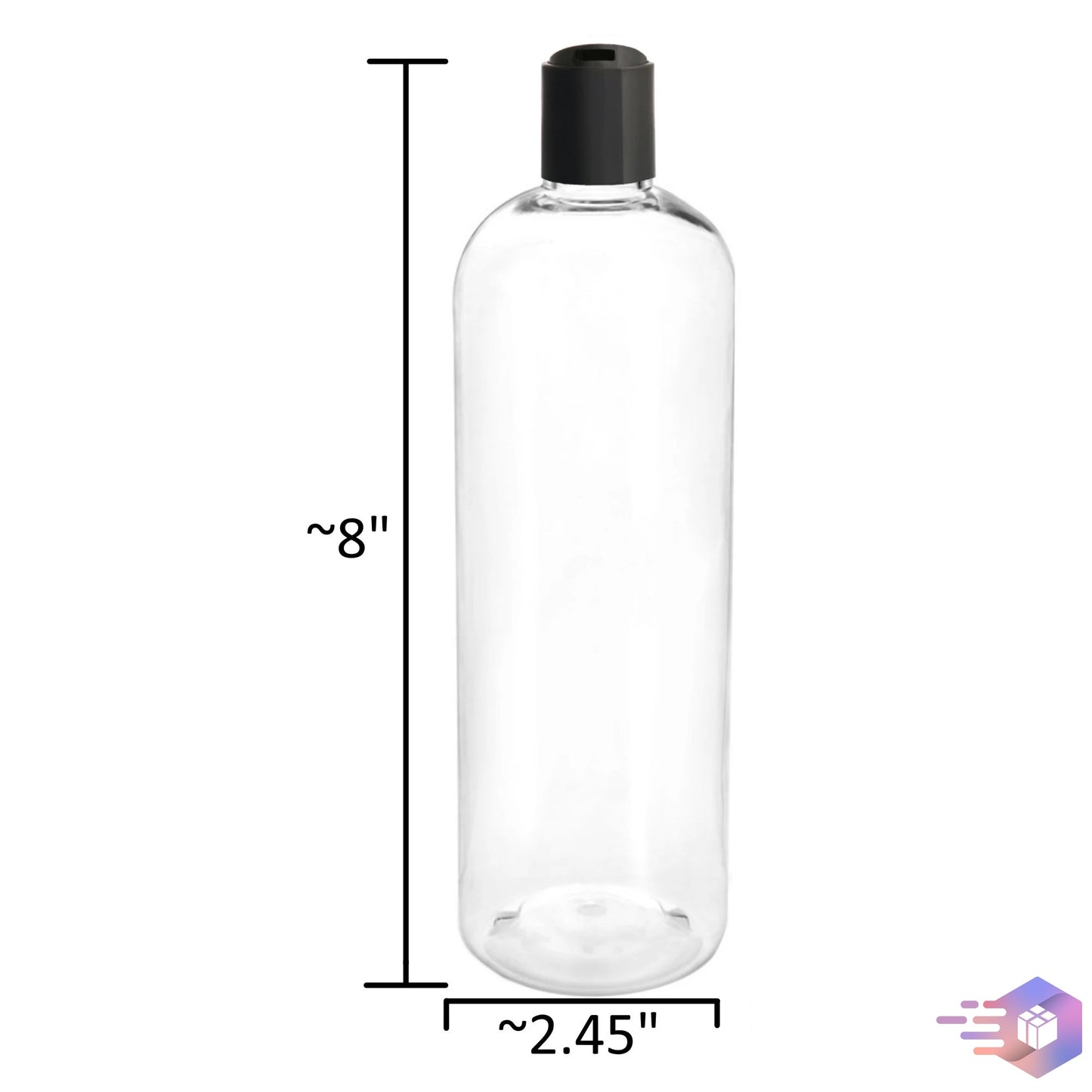 16 Oz Clear Cosmo Rounded Bullet Shampoo Bottle Black Disc Pump Cap 24/410