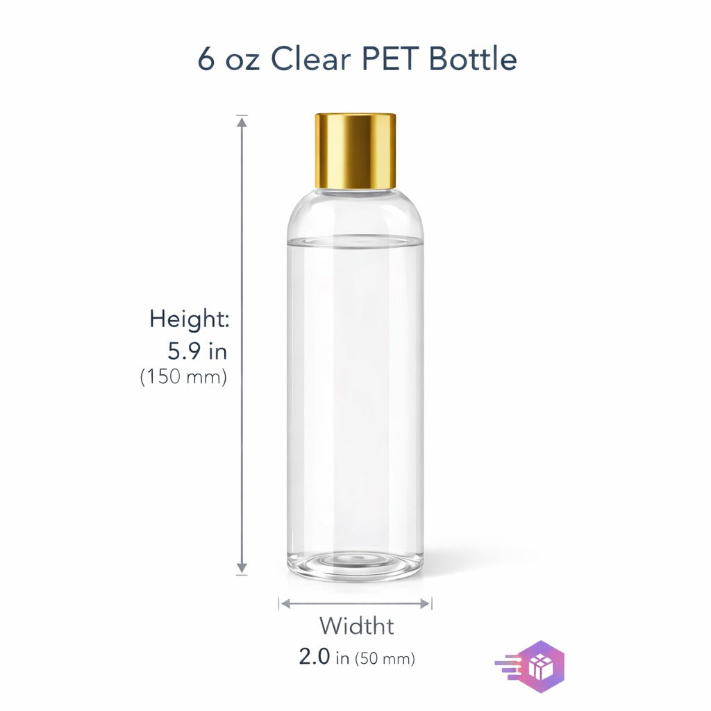6 oz Clear PET Bottle with Orifice Reducer & Gold Screw Cap
