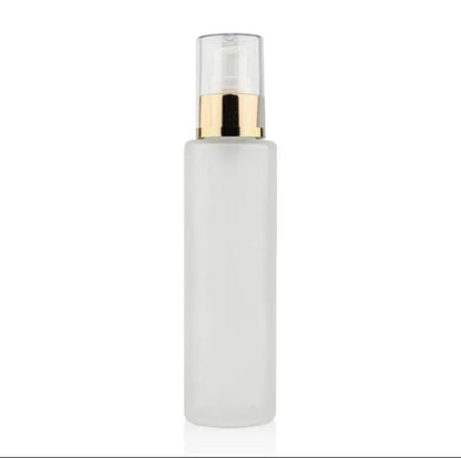 New 4oz  Frosted Glass  Pump Bottle / Gold  Cover