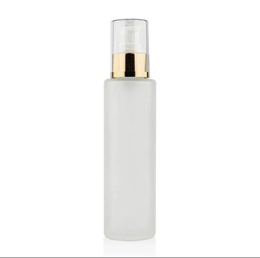 New 4oz  Frosted Glass  Pump Bottle / Gold  Cover