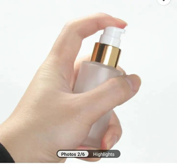 New 4oz  Frosted Glass  Pump Bottle / Gold  Cover