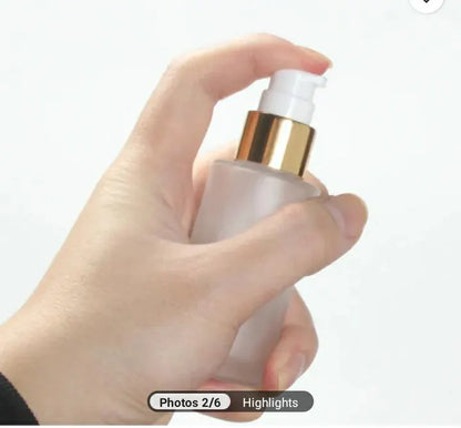 New 4oz  Frosted Glass  Pump Bottle / Gold  Cover