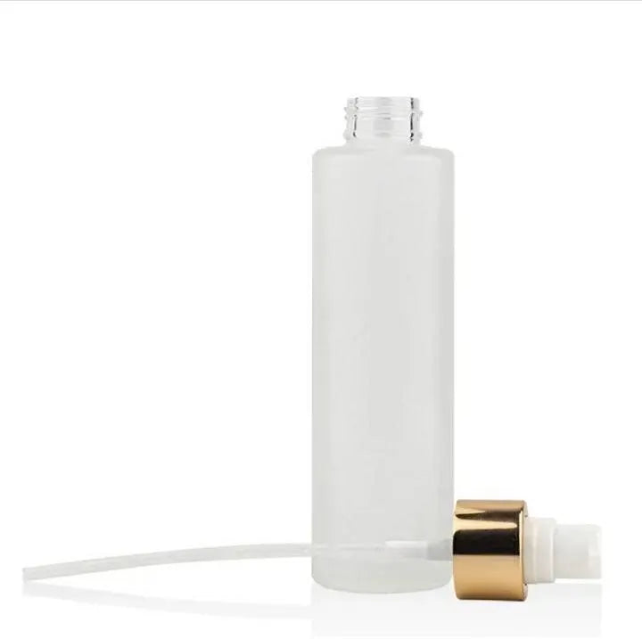 New 4oz  Frosted Glass  Pump Bottle / Gold  Cover