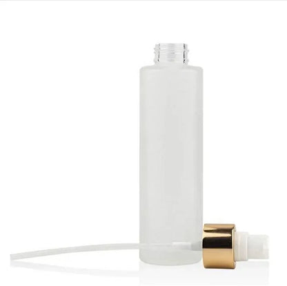 New 4oz  Frosted Glass  Pump Bottle / Gold  Cover