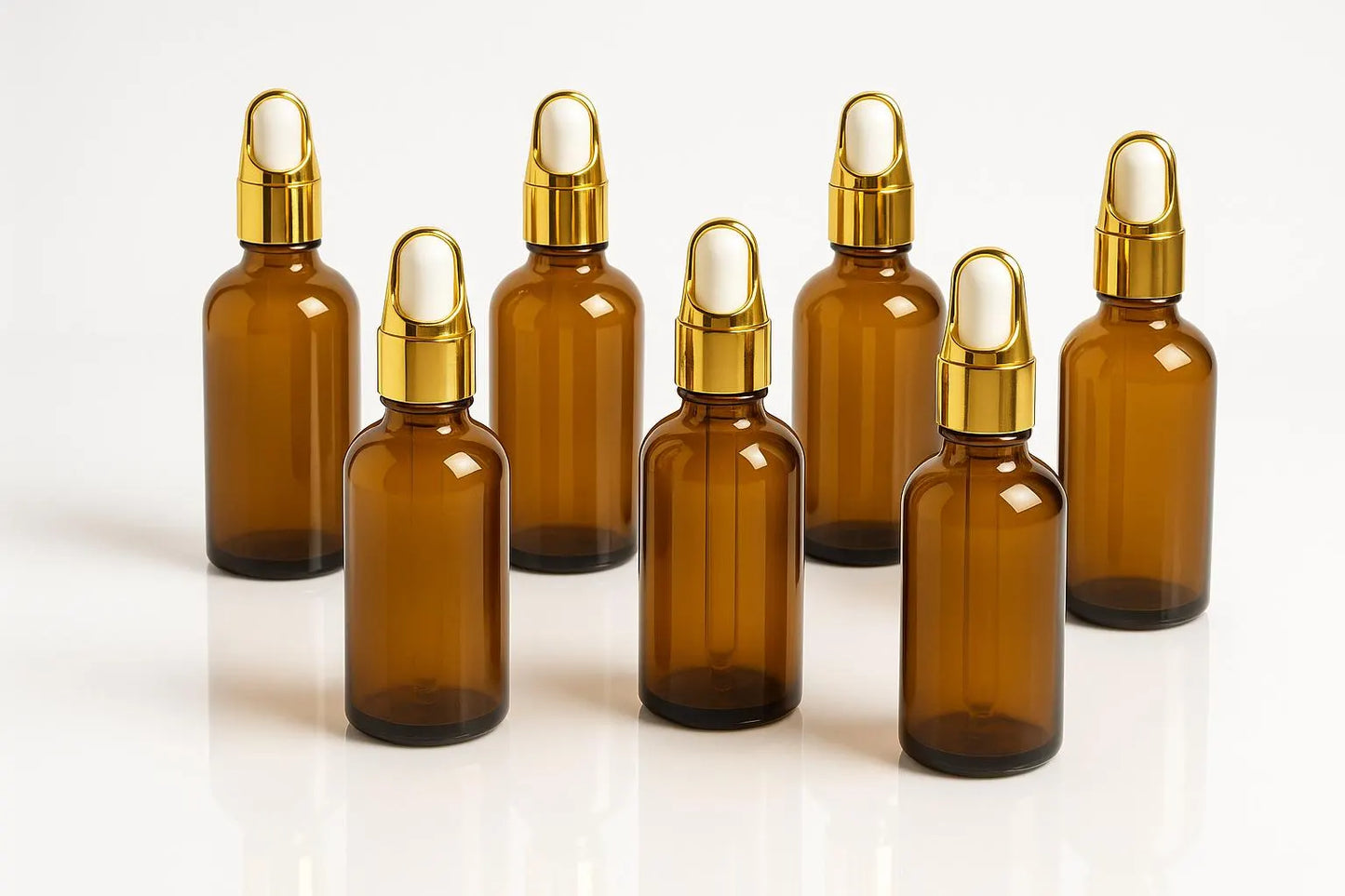 New Luxury Amber Glass Dropper Bottle with Gold Cap – 30g,50g,100g