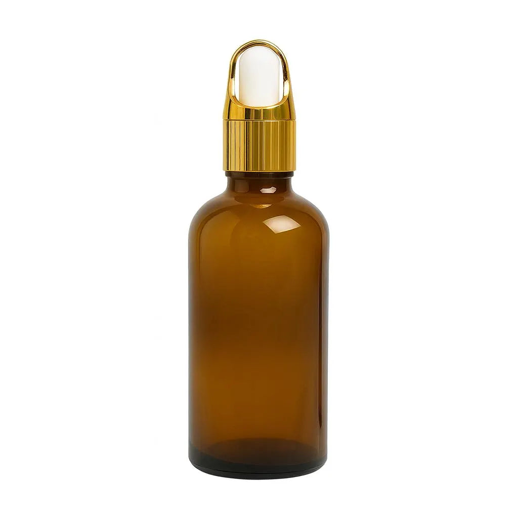 New Luxury Amber Glass Dropper Bottle with Gold Cap – 30g,50g,100g