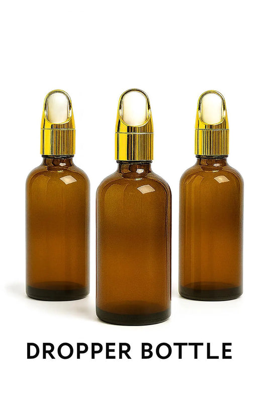 New Luxury Amber Glass Dropper Bottle with Gold Cap – 30g,50g,100g