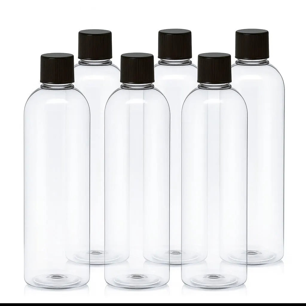 New 4oz/8oz Clear Cosmo PET Bottles with Black and white Screw Cap