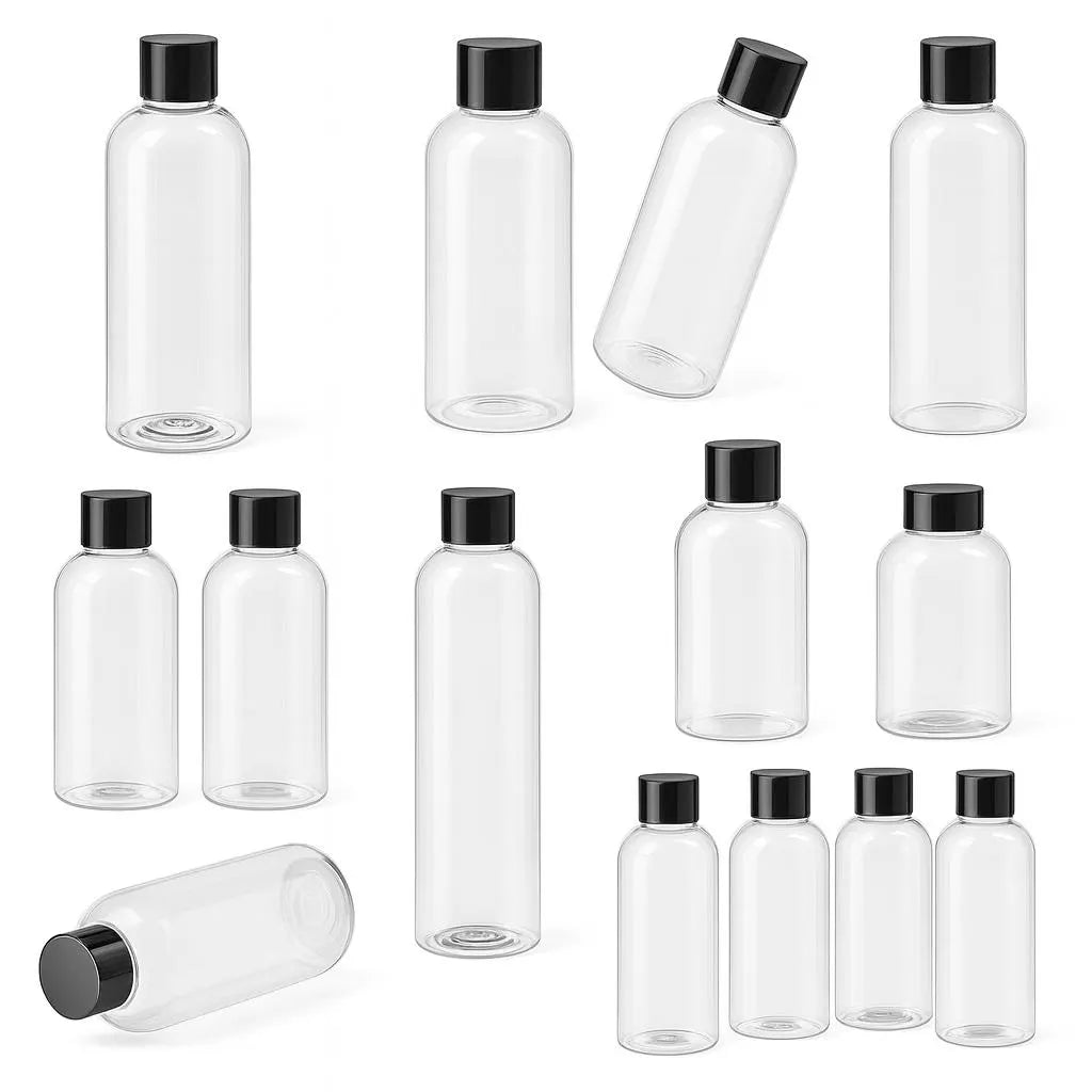New 4oz/8oz Clear Cosmo PET Bottles with Black and white Screw Cap