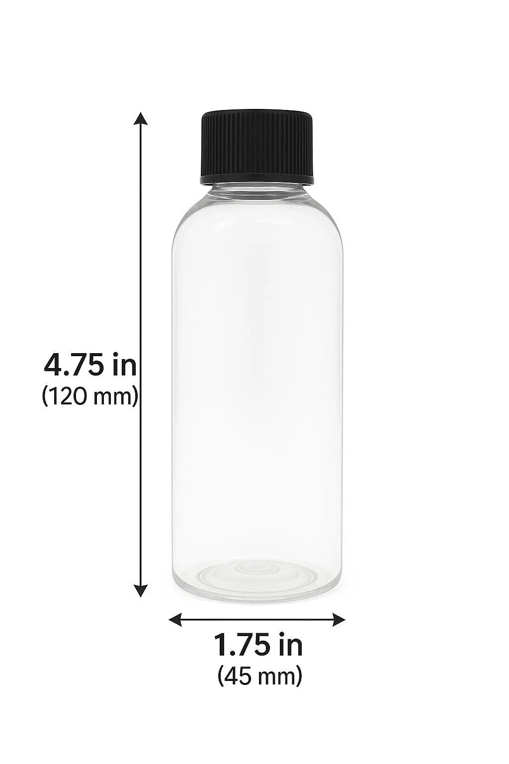 New 4oz/8oz Clear Cosmo PET Bottles with Black and white Screw Cap
