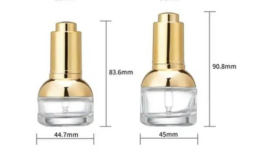 Clear Luxury Dropper Glass Bottle New Empty/ Metalized Gold Press Dropper Pump 30 / 50ml